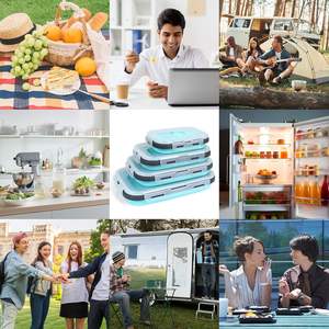 Recipientes para Almacenar Alimentos con Tapas, 4 Piezas, Recipientes de Silicona Plegables para Lonchera, Herméticos, Aptos para Congelador y Microondas - Product Image 6