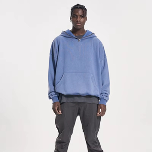 Men's Quarter <b>Zip</b> Oversized Pullover Hoodie Streetwear Distress Acid Wash 100% Cotton Breathable Full Customization <b>Hooded</b> Solid - Product Image 1
