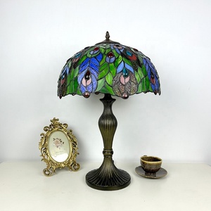 Longhuijing for Style Peacock Stained Glass Lampshade AC Adjustable Table Lamp 16 Inch E26 Foyer Hotel Bar Restaurant Flexible - Product Image 2