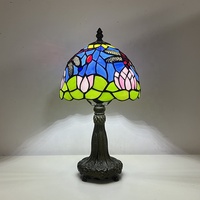 Lampe de table LED moderne européenne méditerranéenne LongHuiJing de 8 pouces avec abat-jour en verre teinté en forme de libellule, réglable pour la décoration de la maison