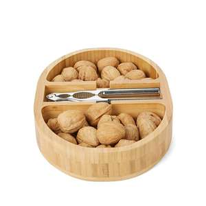 Casse-noix et bol en bambou avec casse-noix en métal en acier inoxydable - Product Image 2