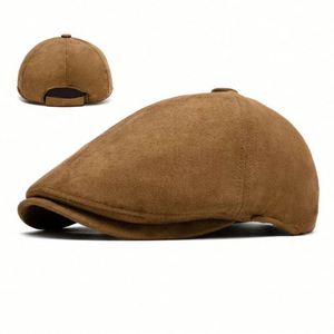 Chapeau en daim automne-hiver pour hommes et femmes, style Ivy, uni, britannique, décontracté, béret vintage, casquette plate, logo personnalisé, impression sérigraphique, utilisation en extérieur - Product Image 1