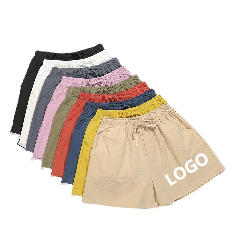 Support 3D Customization Wholesale Cheap Summer Shorts Women Polyester & Cotton Solid Simple Beach Shorts