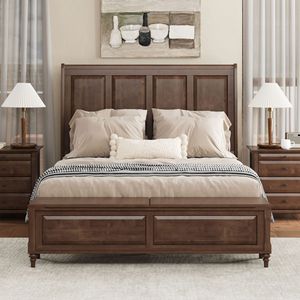 Dark <b>Brown</b> American Style Solid Wood <b>Storage</b> Bed Double With Footboard <b>Box</b> <b>Storage</b> For Adults And Elderly - Product Image 4