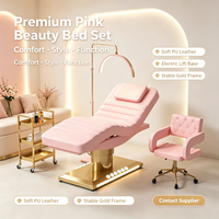 Ensemble de Mobilier de Luxe pour Salon de Beauté Noir et Or, Lit de Massage Cosmétique Électrique à 3 Moteurs, Lit Facial Réglable pour Cils avec Lampe
