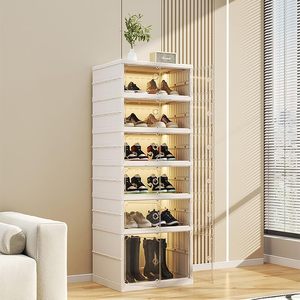 Armario de Almacenamiento de Plástico Transparente de Gran Capacidad y Múltiples Capas, Cajas de Zapatos Plegables Reforzadas, Organizador Moderno para Sala de Estar - Product Image 3