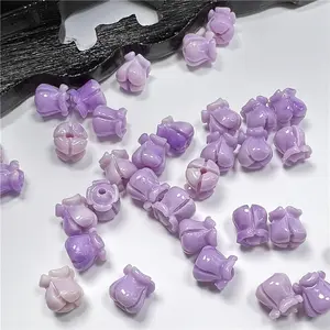100 buah/tas diskon besar manik-manik bunga mahkota diukir gradien ungu cangkang resin bunga lili manik ibu dari bunga mutiara lavender