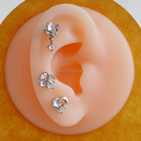 Vente chaude argent plaqué bleu opale et cristal clair mode Piercing corps bijoux cerise forme oreille goujons