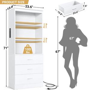 Robuuste, duurzame, witte, minimalistische, hoge keukenkast met oplaadstation, laden en opbergplank - Product Image 5