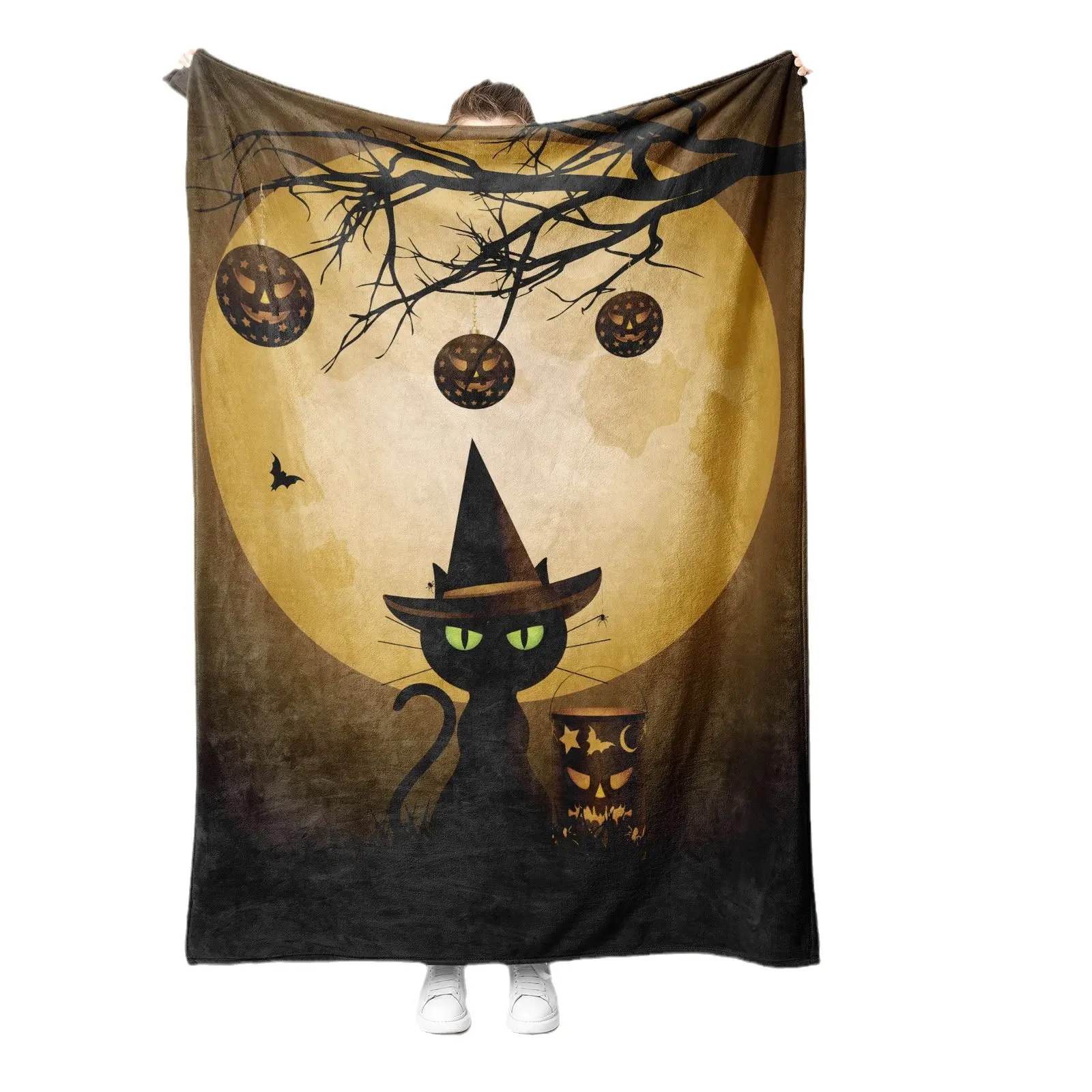 Flanelle personnalisée Halloween doux velours polaire jeter couverture dessin animé citrouille fantôme numérique imprimé canapé couverture