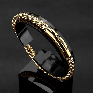 Gold Plated Chain Bracelet Zinc Alloy Chain Bracelet <b>Men</b> Hiphop Style Black Clasp Link <b>Bangle</b> Jewelry - Product Image 1