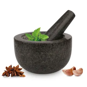 ชุดครกและสากหินแกรนิตธรรมชาติเข้มบดสมุนไพรกระเทียม - Product Image 1