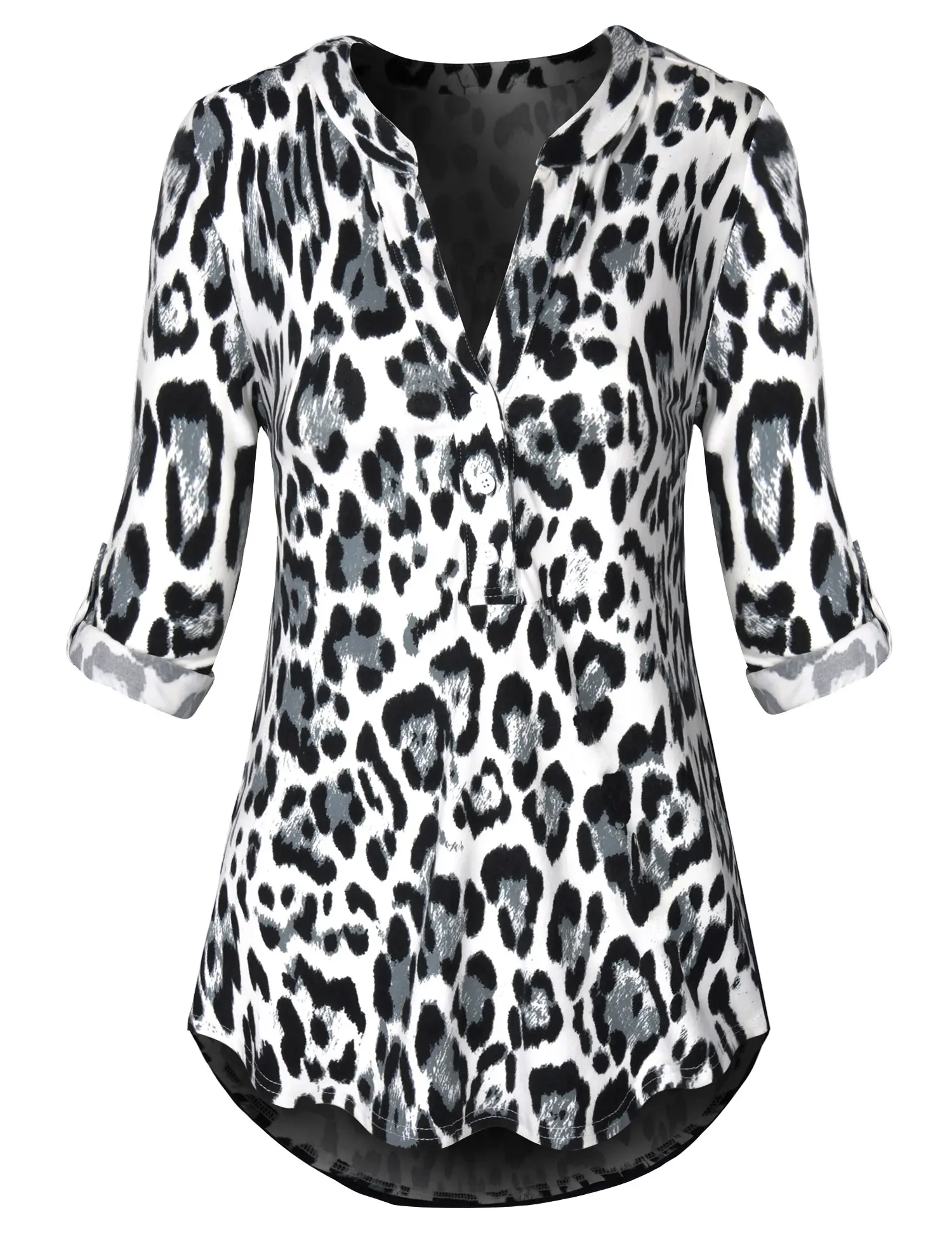 Nuevo estilo de las mujeres Tops muescas cuello en V moda leopardo camisa blusa