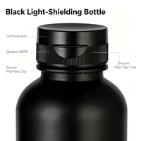 Bouteille en PEHD noir de 250 ml avec bouchon à clapet pour huile de poisson, conteneur alimentaire liquide de qualité alimentaire pour compléments alimentaires - Vente en gros
