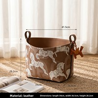 Panier de rangement pour linge domestique à grande capacité, en cuir imprimé rétro à motif cheval, fabriqué en Chine