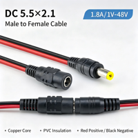 Câble d'alimentation CC mâle-femelle DC5.5*2.1 12V 24V en cuivre sans oxygène, fil rouge et noir pour caméra de sécurité CCTV, routeur, commutateur, modem