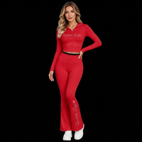 Ensemble de survêtement 2 pièces Y2K personnalisé pour femme, avec logo en strass, veste à capuche courte zippée et leggings de yoga, tenue de sport hiver très extensible