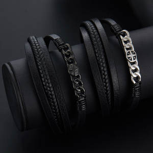 Bracelet pour homme en acier inoxydable 316L personnalisé, gravé, plaqué or 14k 18k, chaîne à maillons tendance, bracelets en cuir pour homme - Product Image 1
