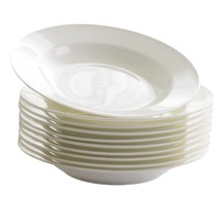 Assiette creuse ronde empilable en céramique, assiette de table peu profonde pour restaurant, hôtel, vente en gros, porcelaine fine