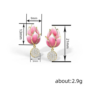 Boucles d'oreilles clous fleur de lotus pour femme, émail dégradé, style floral naturel, bijoux - Product Image 5