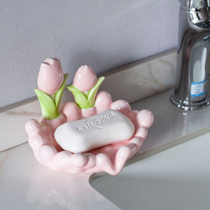 <span class=keywords><strong>Porte</strong></span>-<span class=keywords><strong>savon</strong></span> <span class=keywords><strong>rose</strong></span> en céramique avec fleur mignonne durable et drainable pour salle de bain au design unique - Product Image 6