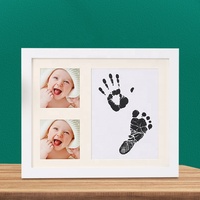 Jejak bayi baru lahir & pegangan tangan bayi DIY modis bingkai foto kayu kedap air Logo kustom hadiah tumbuh bayi baru lahir