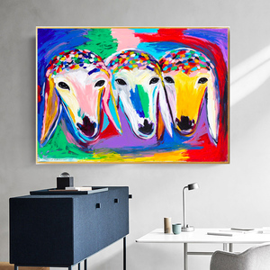 Pintura al óleo <span class=keywords><strong>de</strong></span> tres cabezas <span class=keywords><strong>de</strong></span> oveja hecha a mano sobre lienzo para decoración para sala <span class=keywords><strong>de</strong></span> estar M.Kadishman ovejas modernas coloridas pinturas famosas <span class=keywords><strong>de</strong></span> <span class=keywords><strong>animales</strong></span> - Product Image 4