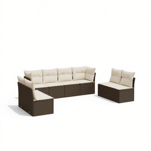Conjunto de Sofás de Jardín de Ratán Color Crema Marrón, Muebles de Exterior con Cojines de Espuma de Alta Densidad, Diseño Contemporáneo Impermeable - Product Image 1
