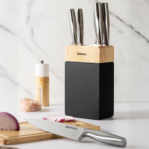 طقم سكاكين مطبخ من الفولاذ المقاوم للصدأ مكون من 6 قطع مع حامل خشبي/فولاذ مقاوم للصدأ عالي الجودة بتصميم كامل - Product Image 3