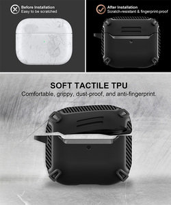 Para <span class=keywords><strong>Airpods</strong></span> 3 funda de lujo de fibra de carbono suave TPU a prueba de golpes con mosquetón gancho armadura funda para auriculares para Apple <span class=keywords><strong>Airpods</strong></span> 3 2 1 - Product Image 4