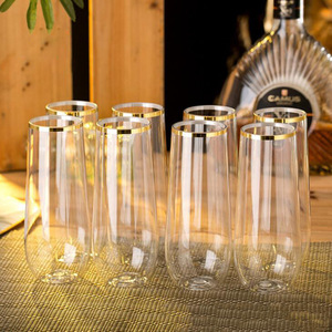 Flûtes <span class=keywords><strong>à</strong></span> Champagne en <span class=keywords><strong>Plastique</strong></span> Transparent Sans Pied de 270 ml, Bord Doré, pour Mariages et Toasts - Product Image 2