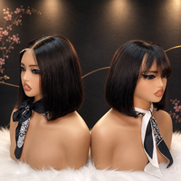 Perruque Bob en cheveux humains vietnamiens de 10 pouces, lace front 2x6, sans colle, prête à porter, avec tresses Expression et pré-étirée