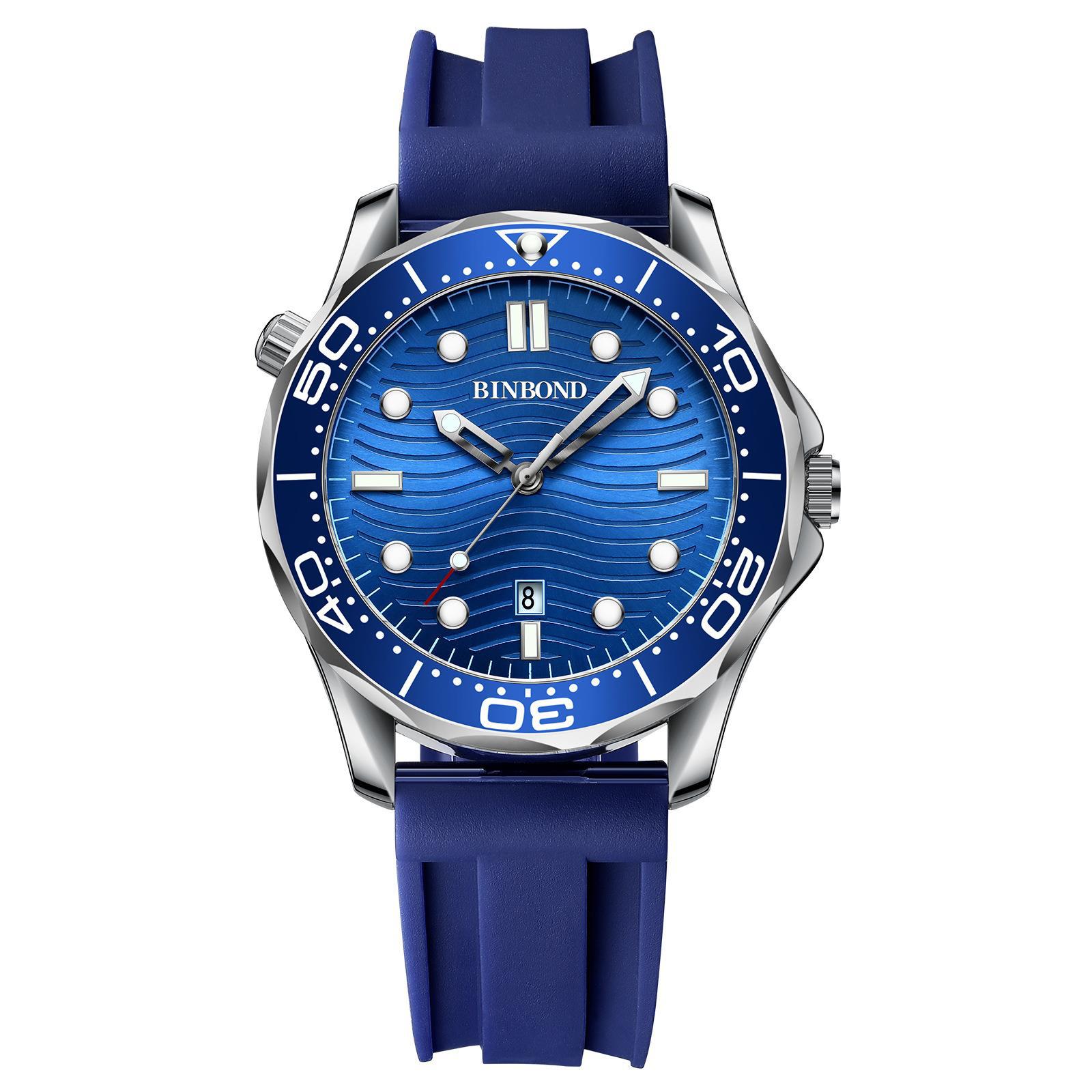 Cadran bleu silicone-blanc acier-bleu
