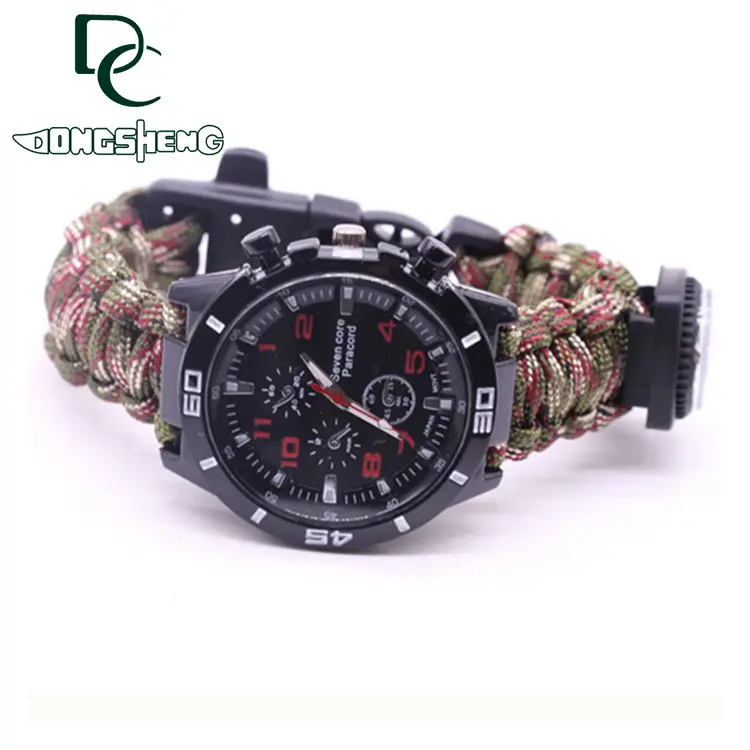 Paracord-pulsera EDC multiherramienta de supervivencia, reloj Paracord, silbato, Rescate al aire libre, correa de emergencia con cuchillo para acampar