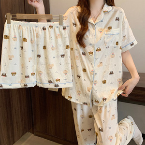 Piccolo orso paradiso pigiama donna grazioso manica corta <span class=keywords><strong>tre</strong></span> pezzi Set per la primavera estate XL vestiti per la casa - Product Image 4