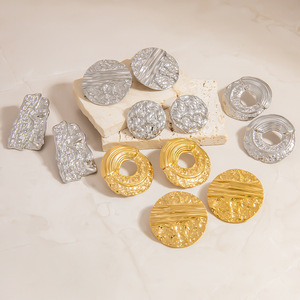 Stainless Steel <b>Stud</b> Earrings 18K Gold Plated <b>Titanium</b> Steel Geometric Texture Design For Women Fashion Jewelry - Product Image 2