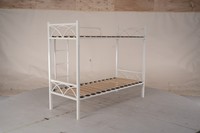 Lit superposé en métal robuste, cadre de lit superposé en acier détachable avec lattes en bois et échelle pour dortoir et barrière de sécurité