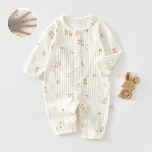 Combinaison à manches longues en pur coton pour nouveau-né, combinaison fine d'été pour filles, vêtements de nuit, combinaison pour ramper, vêtements climatisés - Product Image 1
