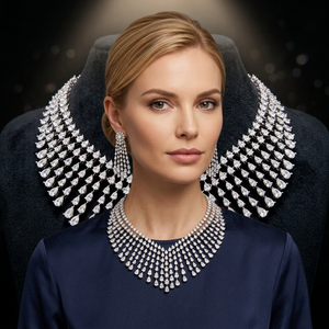 Luxury <b>Silver</b> Plated CZ Cubic Zirconia Indian Bridal Teardrop <b>Choker</b> Necklace Earrings Jewellery Set Brass Base - Product Image 2