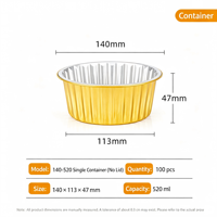 Boîte d'emballage jetable ronde dorée de 520 ml, épaissie, pour plats à emporter, pot en papier d'aluminium avec couvercle hermétique pour extérieur