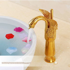 Modern Design Gold Plating Brass Swan Basin Sink Mixer Faucet Counter <strong>Top</strong> Bathroom Gold <strong>Tap</strong> - Product Image 5