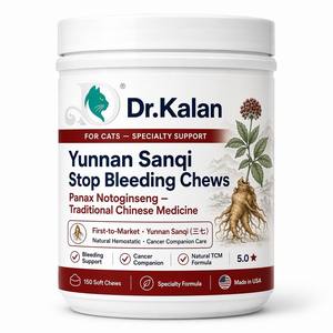 Dr.Kalan 150ct Yunnan Sanqi Panax Notoginseng, Suplemento Natural Hemostático para Detener el <span class=keywords><strong>Sangrado</strong></span>, Cuidado contra el Cáncer, Marca Privada OEM, Golosinas Masticables Suaves para Gatos - Product Image 1