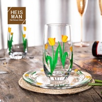 Ensemble de tasses et d'assiettes en verre à motif de tulipes vintage, vaisselle élégante à fleurs pour le thé et les desserts, pour la maison, le café, les cadeaux, vente en gros