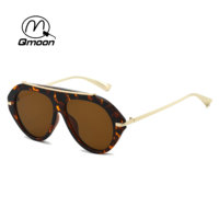 Lunettes de soleil Qmoon Classic Tortoise Shell, protection UV400, verres marron, monture en métal, lunettes de soleil tendance pour hommes et femmes