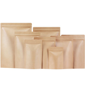 Bolsa de plástico para embalaje de alimentos, cierre de cremallera, papel de aluminio, marrón, Kraft - Product Image 1