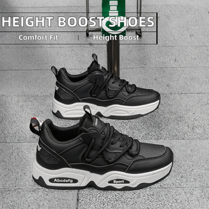 Men's Casual Sports <b>Height</b> <b>Increasing</b> Board <b>Shoes</b> Zip Closure Genuine Leather Upper Anti-Slippery Breathable Odor Walking <b>Shoes</b> - Product Image 2