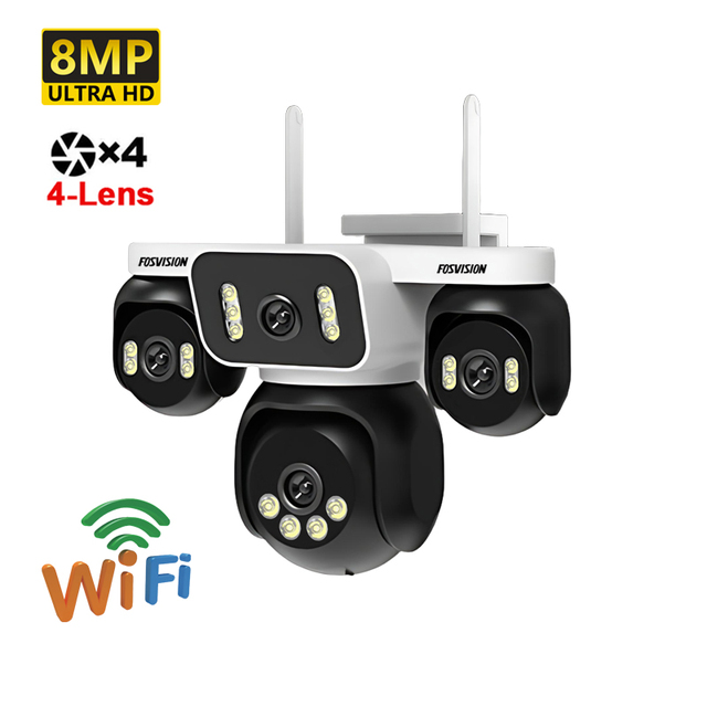 Fosvision Product IP66 4-lens WIFI Camera Three Screens Display 8MP Camera Smart Home PTZ HiEasy Wireless IP Cameras