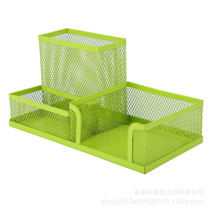 Porte-stylo en métal à trois compartiments, organisateur de bureau en maille, boîte de rangement pour étudiants, forme carrée - Product Image 4