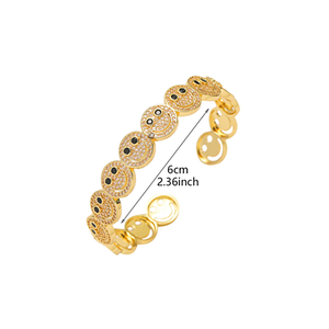 Brazalete de Joyería Moderna y Elegante, Brazalete Abierto de Cobre Chapado en Oro con Microincrustaciones de Circonita, Brazalete de Moda con Cara Sonriente para Mujer - Product Image 2