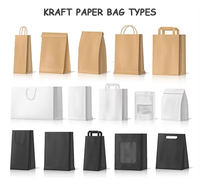 Sacs cadeaux en papier kraft recyclé imprimés multi-styles avec poignées, emballage alimentaire en vrac pour pizza et lait